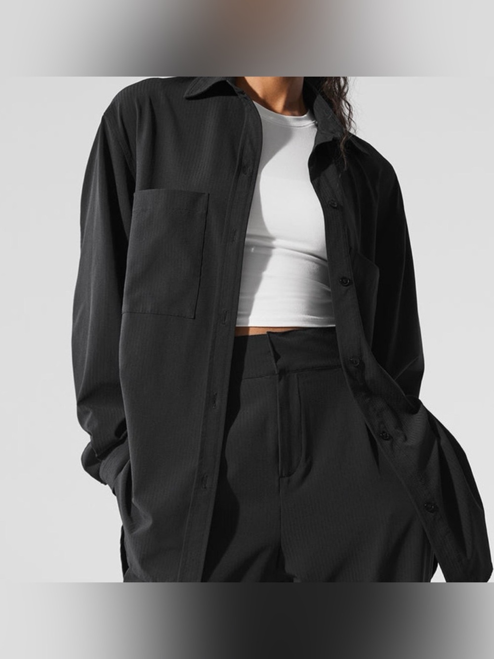 Alo Yoga Dreamscape Button Down Oversized Top Blouse Black Sz M